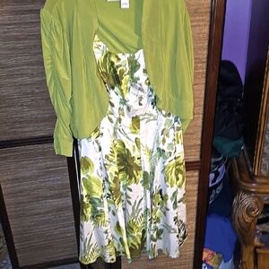 Green Floral Dress with Free Sweater Jacket